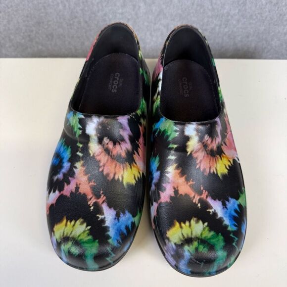 Crocs Women's Size 8 Black Tie Dye Dual Comfort Slip on Sandals Comfort - Picture 3 of 9